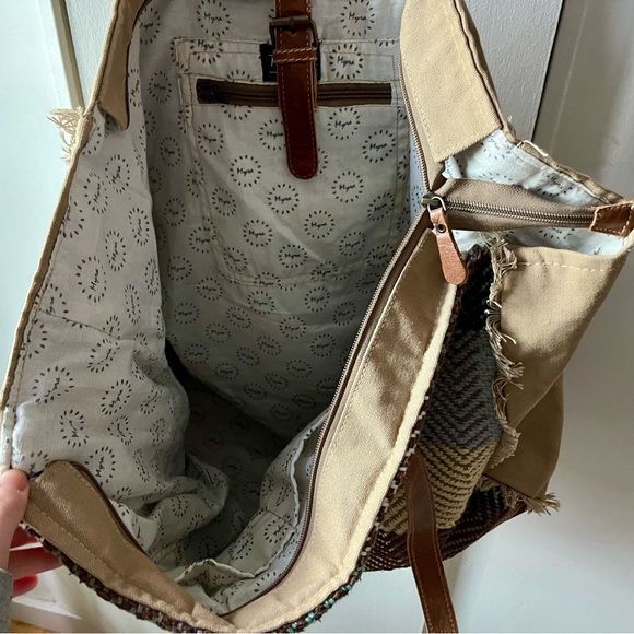 Myra Herringbone Weekender Canvas Bag with Leather Straps - Picture 6 of 10